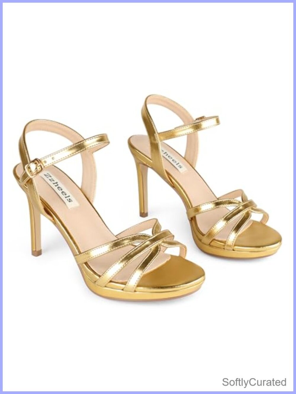 Platform Stiletto Heeled Sandals Round Open Toe Ankle Strap Buckle Faux Leather